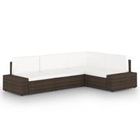 4-delige Loungeset met kussens poly rattan bruin - thumbnail