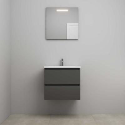 On-Line Badkamermeubelset - 60 cm - Voorgemonteerd - Acryl Wastafel - 1 Kraangat - Spiegel met LED-Verlichting - Mat Antraciet