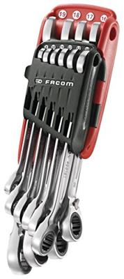 Facom Anti-Slip Ringsteeksleutelset met ratel en snelle vork in Houder - 10-delig - 467BR.JP10PB