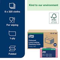 Reinigingsdoek Tork W8 Premium 1-laags 40 vel rood 194750 | 8 stuks - thumbnail