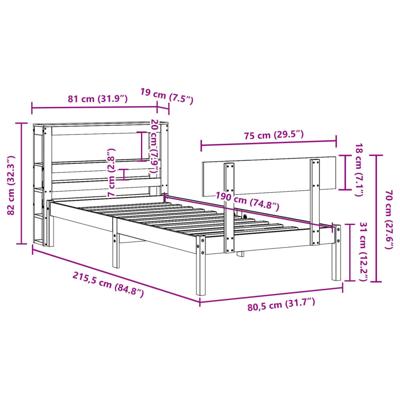 Bedframe zonder matras massief grenenhout wit 75x190 cm