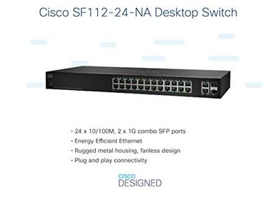 Cisco SF112-24 Unmanaged Switch met 24 10/100-poorten plus 2 SFP Mini-GBIC Uplink, beperkte levenslange bescherming (SF112-24-EU)