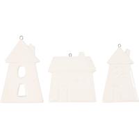 Creativ Company Hangende ornamenten, huizen, h: 7,6-9,7 cm, wit, 3 stuk/ 1 doos - thumbnail