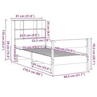 Bed met boekenkast zonder matras grenenhout wasbruin 75x190 cm - thumbnail