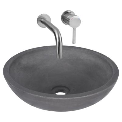 Waskomset Differnz Ravano Beton 40x12 cm Antraciet met Inbouw Wastafelkraan Mat Chroom Differnz