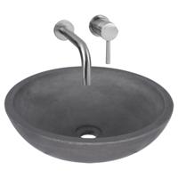 Waskomset Differnz Ravano Beton 40x12 cm Antraciet met Inbouw Wastafelkraan Mat Chroom Differnz - thumbnail