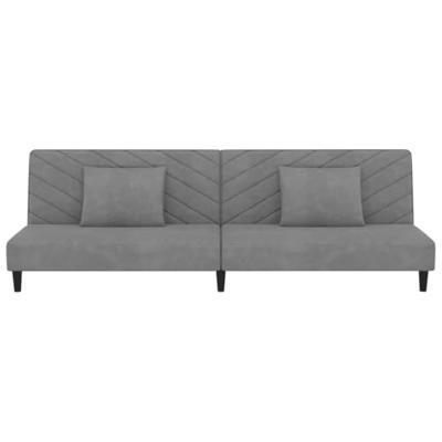 Slaapbank 2-zits met 2 kussens fluweel lichtgrijs Slaapbank 2-zits met 2 kussens fluweel lichtgrijs