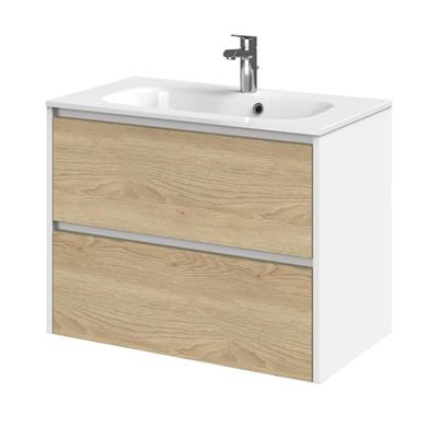 Tiger Reverse Meubelset 80 cm met 2 lades Naturel eik - Mat wit incl Oval wastafel Hoogglans wit - 800310