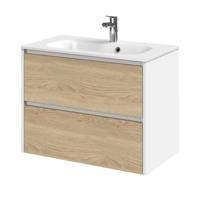 Tiger Reverse Meubelset 80 cm met 2 lades Naturel eik - Mat wit incl Oval wastafel Hoogglans wit - 800310 - thumbnail