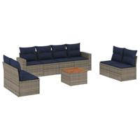 9-delige Loungeset met kussens poly rattan grijs - thumbnail