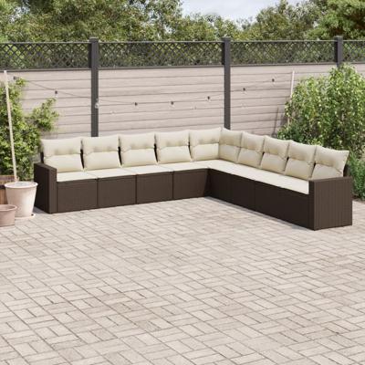 9-delige Loungeset met kussens poly rattan bruin