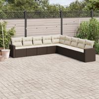 9-delige Loungeset met kussens poly rattan bruin - thumbnail