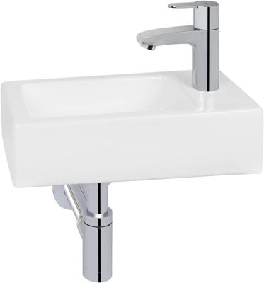 Saqu Trento fonteinset met chromen kraan rechts glanzend wit keramiek