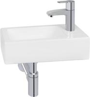 Saqu Trento fonteinset met chromen kraan rechts glanzend wit keramiek - thumbnail