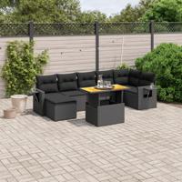 8-delige Loungeset met kussens poly rattan zwart - thumbnail
