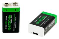 PATONA 9V blok rookmelder accu's 3,6Wh (2-pack), oplaadbaar via USB-C (500mA), USB-C oplaadkabel met 2 aansluitingen voor afstandsbedieningen, draadloze microfoons, wekker en zaklamp - thumbnail