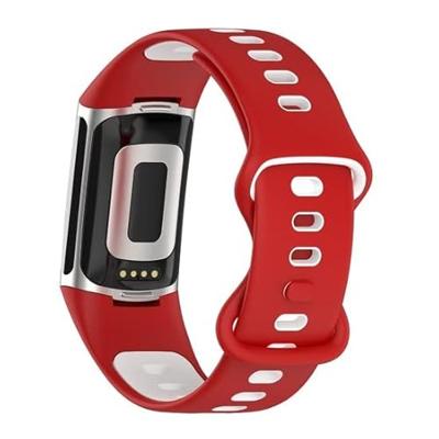 FitBit Charge 5 & 6 Sportbandje met dubbele lus - Rood / wit - Tweekleurig - Maat: L FitBit Charge 5 & 6 Sportbandje met dubbele lus - Rood / wit - Tweekleurig - Maat: L
