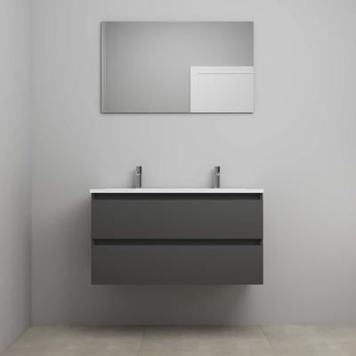On-Line Badkamermeubelset - 100 cm - Voorgemonteerd - Acryl Wastafel - 2 Kraangaten - Spiegel - Mat Antraciet