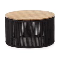 Kave Home Outdoor Salontafel 'Dandara' Acaciahout en touw, 70cm, kleur Zwart - thumbnail