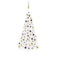 VidaXL Kunstkerstboom met verlichting en kerstballen half 210 cm wit - thumbnail