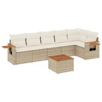 6-delige Loungeset met kussens poly rattan beige - thumbnail