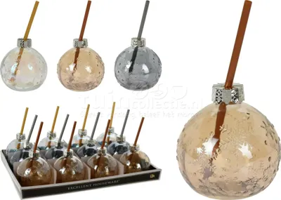 Drinkglas Kerstbal met Rietje Assorti 1st Drinkglas Kerstbal met Rietje Assorti 1st