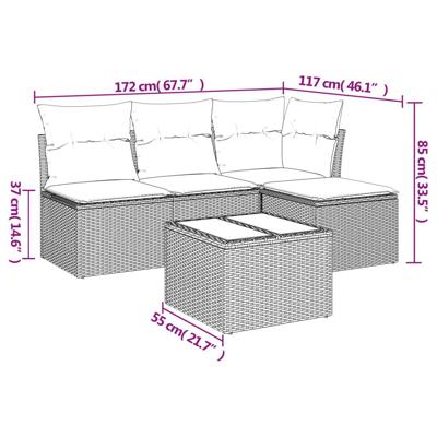 5-delige Loungeset met kussens poly rattan zwart - thumbnail