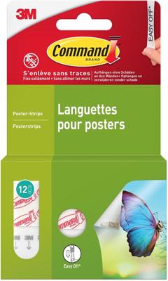 Command posterstrip, small, draagvermogen 225 gram, wit, blister van 12 stuks Command posterstrip, small, draagvermogen 225 gram, wit, blister van 12 stuks