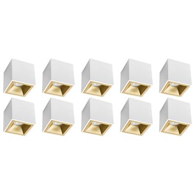 Opbouwspot 10 Pack - Pragmi Cliron Pro - GU10 Fitting - Opbouw Vierkant - Mat Wit/Goud - Aluminium - Verdiept - Ø90mm