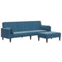Slaapbank 2-zits met voetenbank fluweel blauw - thumbnail