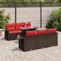 7-delige Loungeset met kussens poly rattan acacia grijs - thumbnail