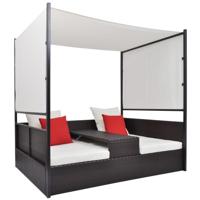 Tuinbed met luifel 190x130 cm poly rattan bruin - thumbnail