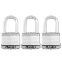 Masterlock 3 x 50mm keyed alike padlocks with treated steel body for weather resi - M5EURTRILF - thumbnail