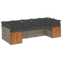 7-delige Loungeset met kussens poly rattan grijs - thumbnail