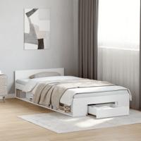 Bedframe met lade bewerkt hout wit 100x200 cm - thumbnail