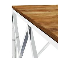 Salontafel roestvrij staal en massief acaciahout zilverkleurig - thumbnail