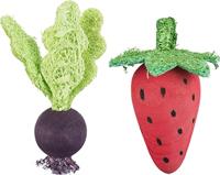 TRIXIE SPEELBAL SET BIET / AARDBEI HOUT / LOOFAH 6/9 CM - thumbnail