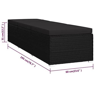 Ligbed met kussen poly rattan zwart Ligbed met kussen poly rattan zwart