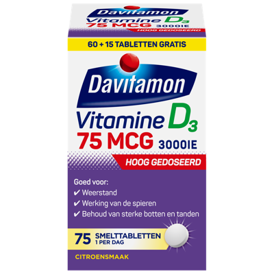 Davitamon Vitamine D3 75mcg Smelttabletten Davitamon Vitamine D3 75mcg Smelttabletten