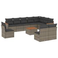 10-delige Loungeset met kussens poly rattan grijs - thumbnail