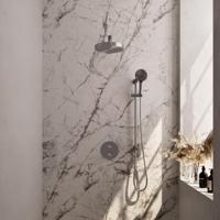 BRAUER Stripe Thermostatische Inbouw Regendouche - 3-weg - rond - SET 46 - 25cm douchekop - rechte muurarm - 3-standen handdouche - doucheslang - geïntegreerde glijstang - RVS-kleurig geborsteld PVD 5-NG-455 - thumbnail