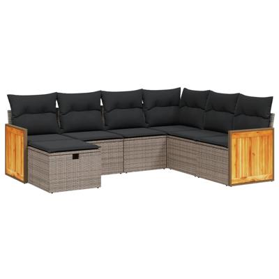 7-delige Loungeset met kussens poly rattan grijs - thumbnail