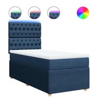 Boxspring met matras stof blauw 90x200 cm - thumbnail