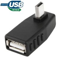 Mini USB mannetje naar USB 2.0 A vrouwtje Adapter met 90 graden hoek ondersteunt OTG functie - thumbnail