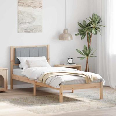 Bedframe met Gevoerd Hoofdgedeelte Lichtgrijs 75 x 190 cm Stof Bedframe met Gevoerd Hoofdgedeelte Lichtgrijs 75 x 190 cm Stof