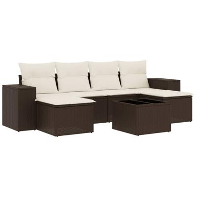 7-delige Loungeset met kussens poly rattan bruin 7-delige Loungeset met kussens poly rattan bruin