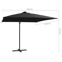 VidaXL Zweefparasol met led en stalen paal 250x250 cm zwart - thumbnail