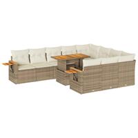 11-delige Tuinset met kussens poly rattan acacia beige - thumbnail