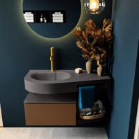 MONDIAZ RIVA 100cm badmeubel onderkast / planchet kleur Rust met 1 lade. Wastafel DULCET links 1 kraangat kleur Dark_Grey. - thumbnail