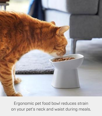 Yamazaki Voerbak Kat | Hond - Schuin - Keramisch - Tower - Wit